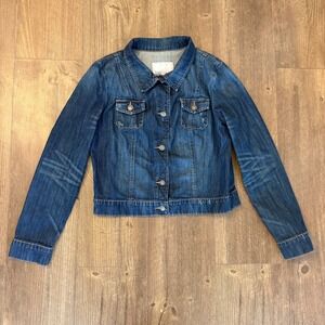 Old Navy Denim Trucker Jacket Womens Large Dark Wash Blue Button Front Cotton